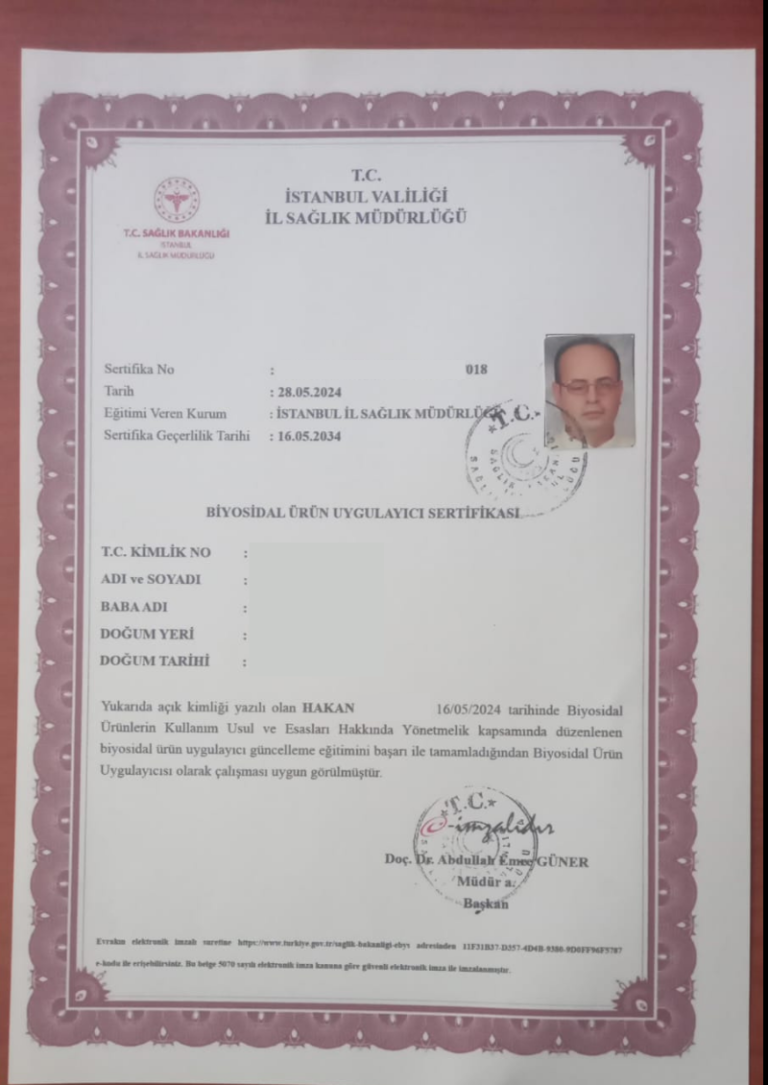 Biyosidal Ürün Uygulama Sertifikası