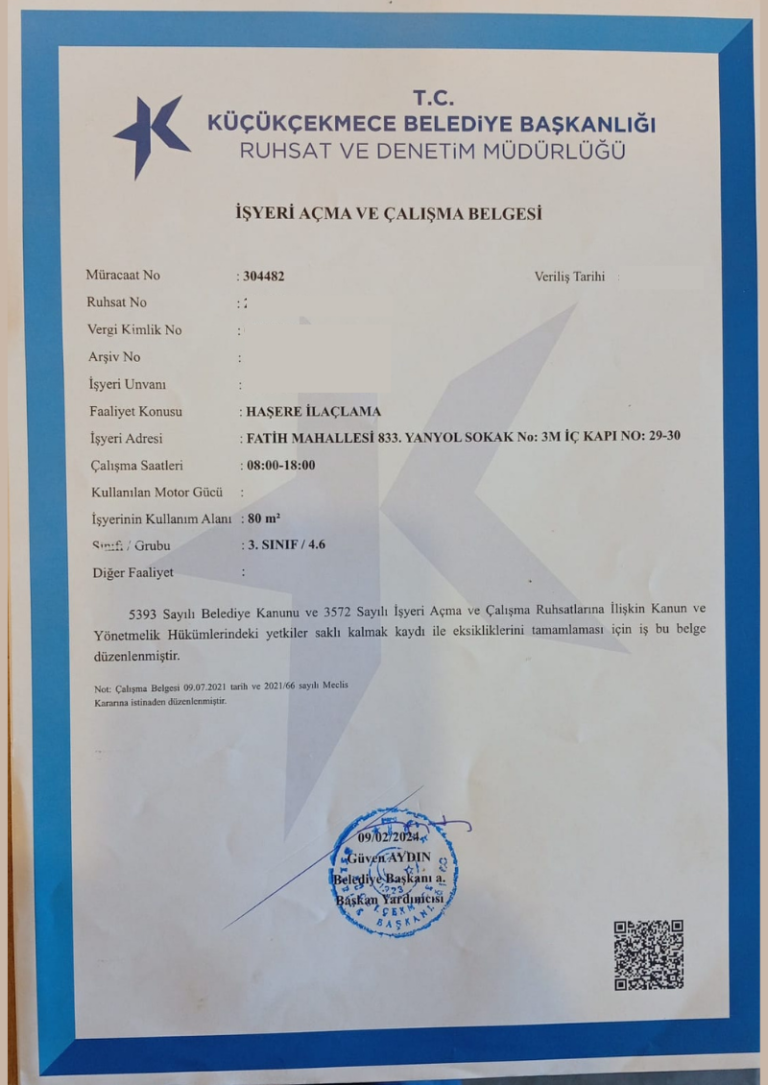 İşyeri Açma ve Çalıştırma Belgesi