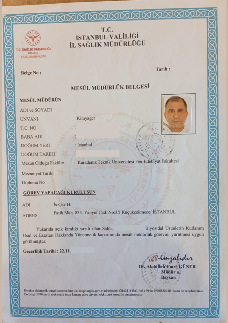 Mesül Müdürlük Belgesi - Nex ilaçlama